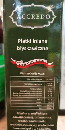 ACCREDO Płatki Lniane błyskawiczne bezglutenowe bez konserwantów PL 400g