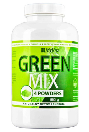 MyVita GREEN MIX jęczmień spirulina chlorella matcha proszek 150g