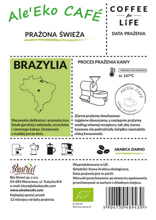 ALE EKO CAFE KAWA100% Arabica świeżo prażona Brazylia BIO 200 g 