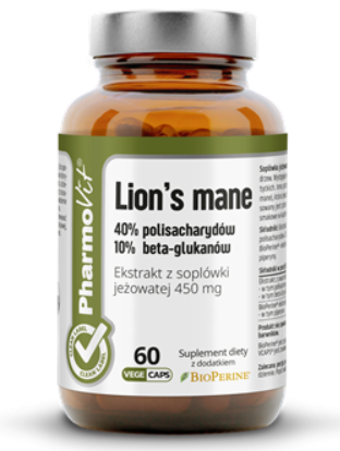 PharmoVit Lion's mane 40% polisacharydów 10% beta-glukanów 60 vege kapsułek