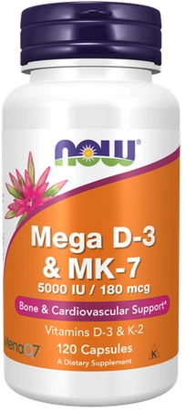 NOW Foods Mega D-3 5000IU & K-2 MK-7 180mcg 120 vege kapsułek