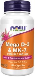 NOW Foods Mega D-3 5000IU & K-2 MK-7 180mcg 120 vege kapsułek