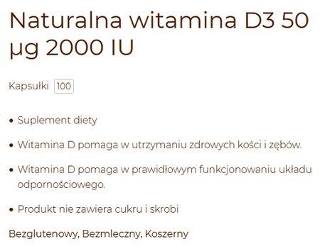 Solgar Witamina D3 25mcg 1000IU 100 kapsułek