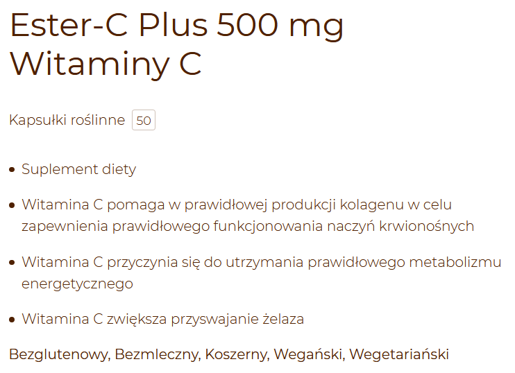 Solgar Ester-C Plus 500mg witamina C 50 vege kapsułek