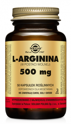 Solgar L-arginina 500 mg 50 kapsułek roślinnych 